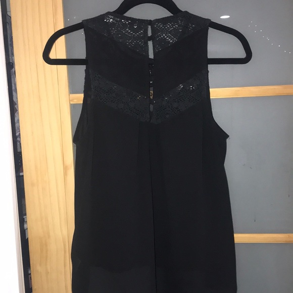 Black high neck, laced, chiffon blouse - Picture 2 of 3